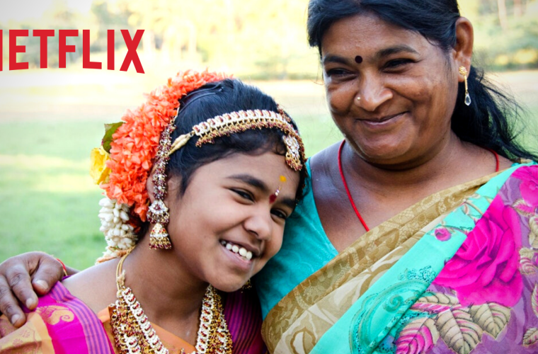 Thenmozhi from Shanti Bhavan's Daughters of Destiny on Netflix with her mother