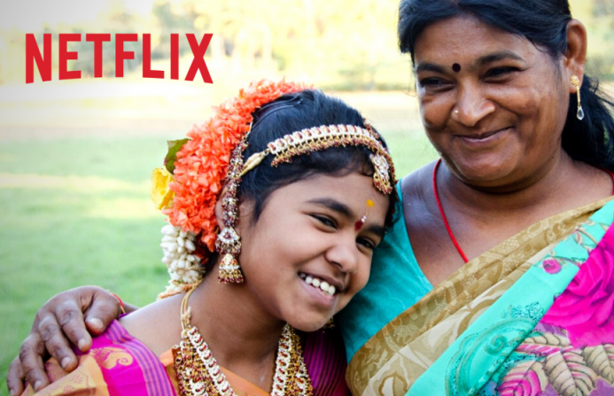 Thenmozhi from Shanti Bhavan's Daughters of Destiny on Netflix with her mother